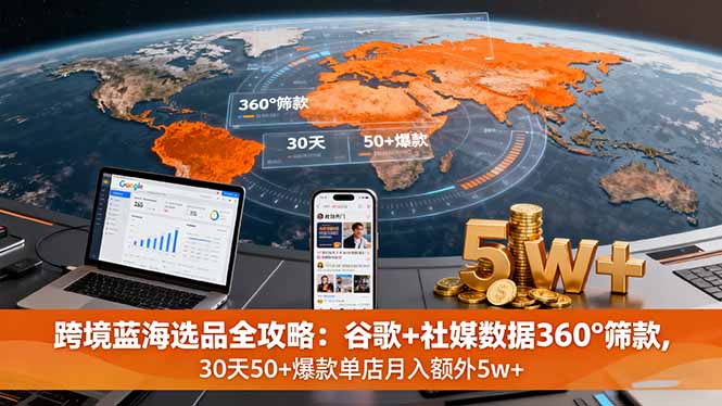 跨境蓝海选品全攻略：谷歌+社媒数据360°筛款,30天50+爆款单店月入额外5w+-牵机网