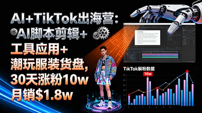 AI+TikTok出海营:AI脚本剪辑+工具应用+潮玩服装货盘,30天涨粉10w月销$1.8w-牵机网
