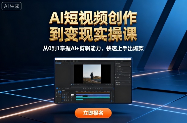 AI短视频创作到变现实操课，从0到1掌握AI+剪辑能力，快速上手出爆款(更新10月)-牵机网