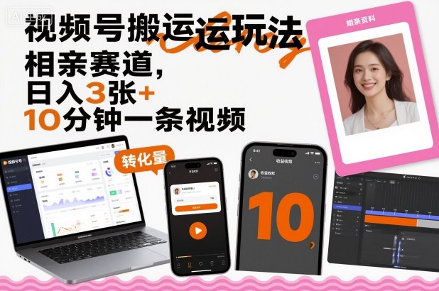 视频号搬运玩法，相亲赛道，日入3张+，10分钟一条视频-牵机网