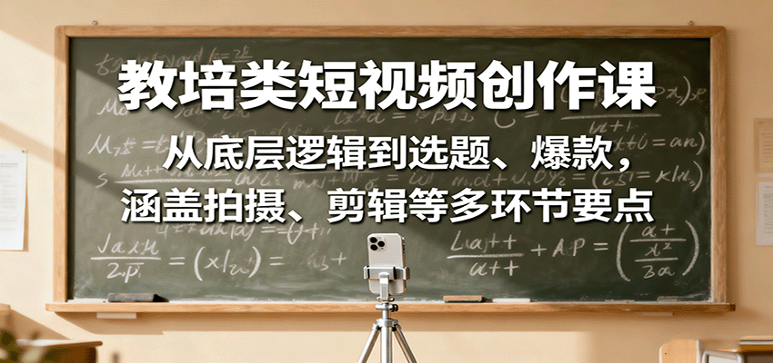 教培类短视频创作课：从底层逻辑到选题、爆款，涵盖拍摄、剪辑等多环节要点-牵机网
