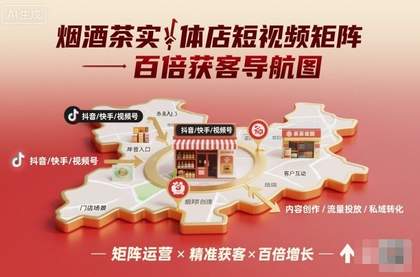 烟酒茶实体店短视频矩阵百倍获客导航图-牵机网