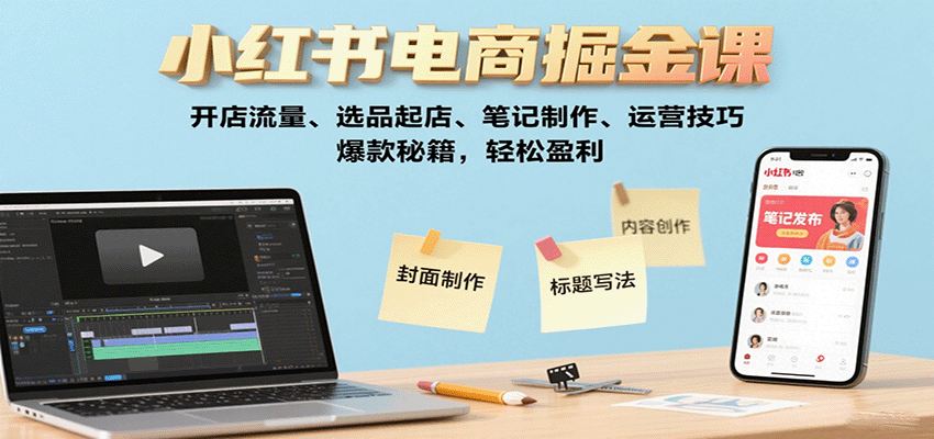 小红书电商掘金课：开店流量、选品起店、笔记制作、运营技巧，爆款秘籍，轻松盈利-牵机网