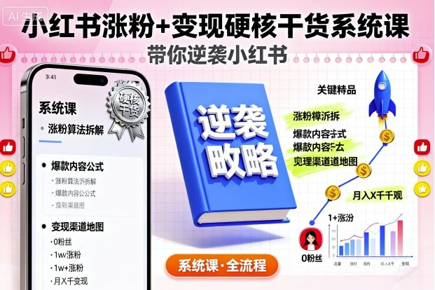 小红书涨粉+变现硬核干货系统课，带你逆袭小红书-牵机网
