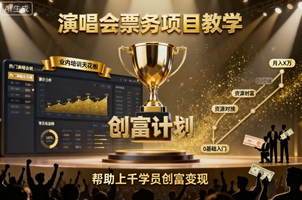 演唱会票务项目教学，业内培训天花板，帮助上千学员创富变现-牵机网