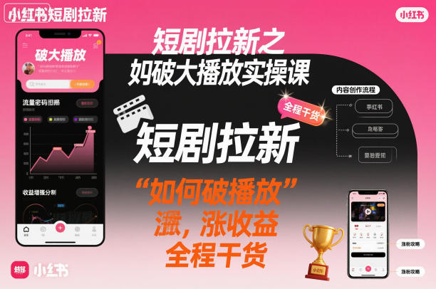 短剧拉新之小红书如何破大播放实操课，如何破播放，涨收益，全程干货-牵机网