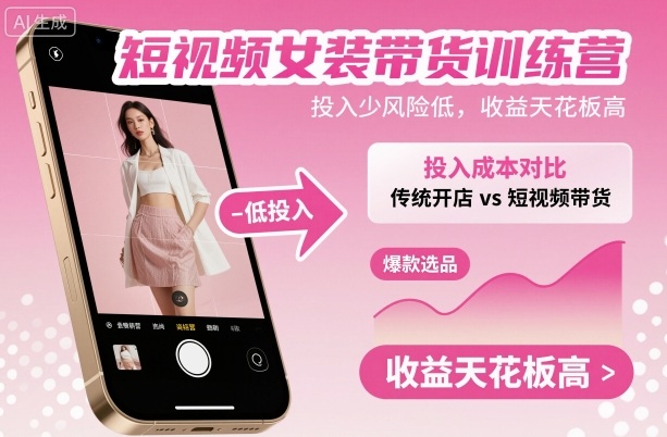 短视频女装带货训练营，投入少风险低，收益天花板高-牵机网