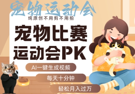 AI一键生成宠物比赛运动会PK视频，纯原创不用剪不用拍，每天十分钟，轻松月入过1W+-牵机网