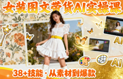 女装图文带货的AI实操课，覆盖38个实用技能，快速提升素材制作效率-牵机网