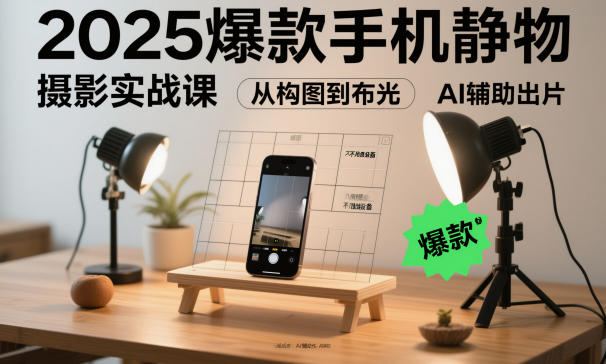 2025爆款手机静物摄影实战课，从构图到布光，不用贵设备，AI辅助出片-牵机网