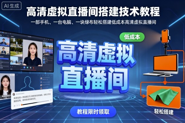高清虚拟直播间搭建技术教程，一部手机、一台电脑、一块绿布轻松搭建低成本高清虚拟直播间-牵机网