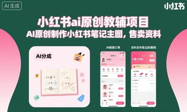 小红书ai原创教辅项目，AI原创制作小红书笔记主图，售卖资料-牵机网