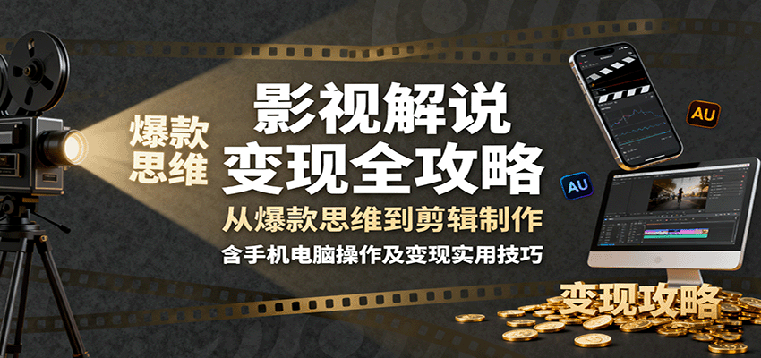 影视解说变现全攻略：从爆款思维到剪辑制作，含手机电脑操作及变现实用技巧-牵机网
