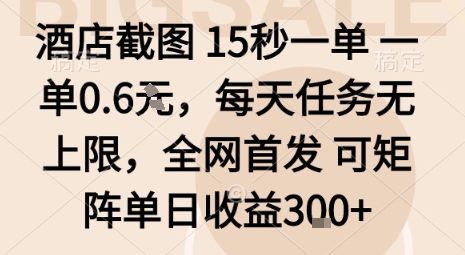 酒店截图15秒一单，一单0.6米，每天任务无上限，全网首发可矩阵单日收益3张【揭秘】-牵机网