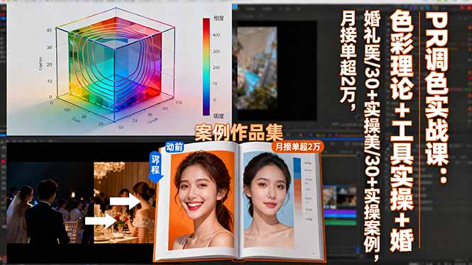 PR调色实战课：色彩理论+工具实操+婚礼医美/30+实操案例，月接单超2万-牵机网