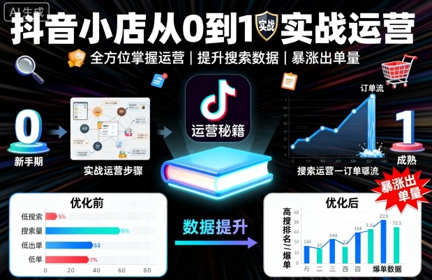抖音小店从0到1实战运营，帮你全方位掌握小店运营，提升搜索数据与出单量-牵机网