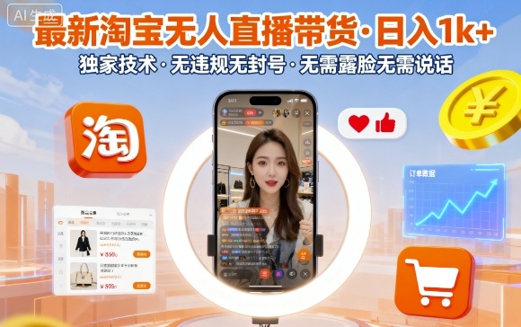 最新淘宝无人直播带货，日入1k+，独家技术，无违规无封号，无需露脸无需说话【揭秘】-牵机网