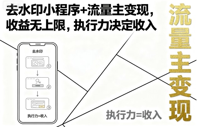 去水印小程序+流量主变现，收益无上限，执行力决定收入-牵机网