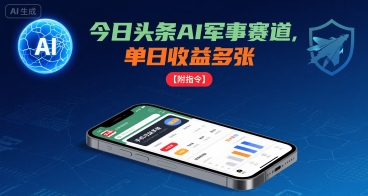 今日头条AI军事赛道，单日收益多张 ，手机可做【附指令】-牵机网