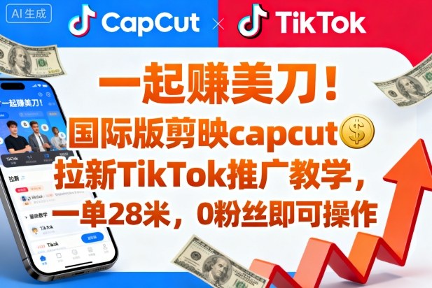 一起賺美刀！国际版剪映capcut拉新TikTok推广教学，一单28米，0粉丝即可操作(附推广入口和教学)-牵机网