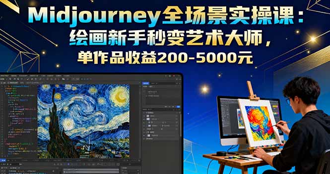 Midjourney全场景实操课：绘画新手秒变艺术大师，单作品收益200-5000元-牵机网