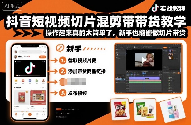 抖音短视频切片混剪带货教学，操作起来真的太简单了，新手也能做切片带货-牵机网
