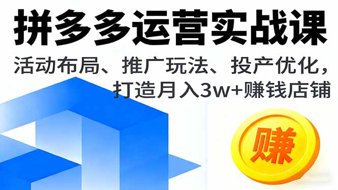 拼多多运营实战课，活动布局、推广玩法、投产优化，打造月入3w+赚钱店铺-牵机网
