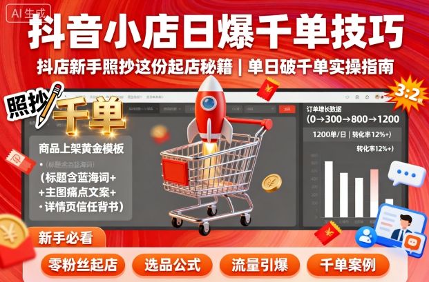 抖音小店日爆千单技巧，抖店新手照抄这份起店秘籍，单日破千单-牵机网