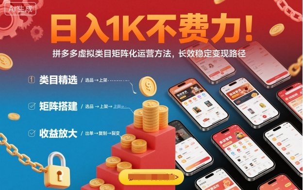 日入1K不费力！拼多多虚拟类目矩阵化运营方法，长效稳定变现路径-牵机网