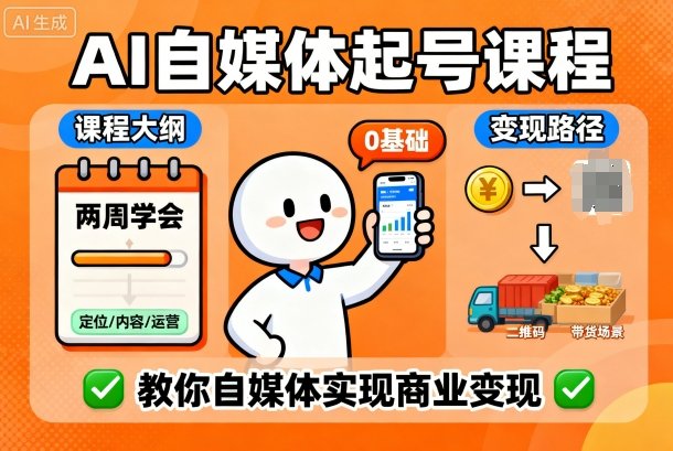 AI自媒体起号课程，0基础小白两周学会，教你自媒体实现商业变现-牵机网