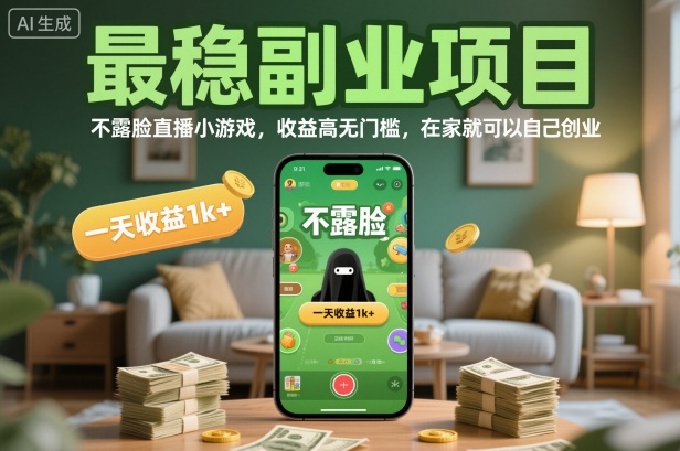 最稳副业项目，不露脸直播小游戏，收益高无门槛，一天收益1k+，在家就可以自己创业【揭秘】-牵机网