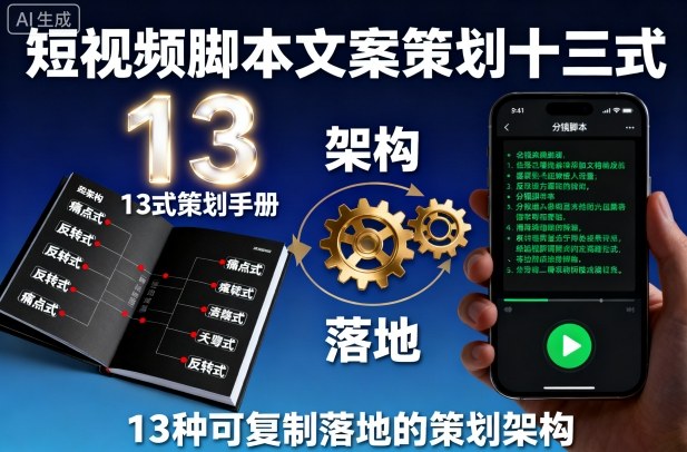 短视频脚本文案策划十三式，13种可复制落地的策划架构-牵机网