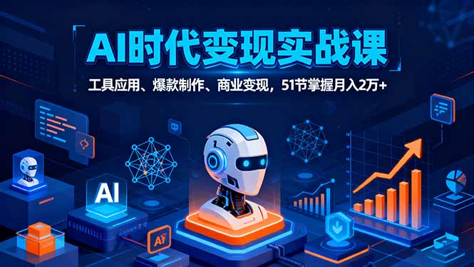AI时代全场景实战课，工具应用、爆款制作、商业变现，51节掌握月入2万+-牵机网