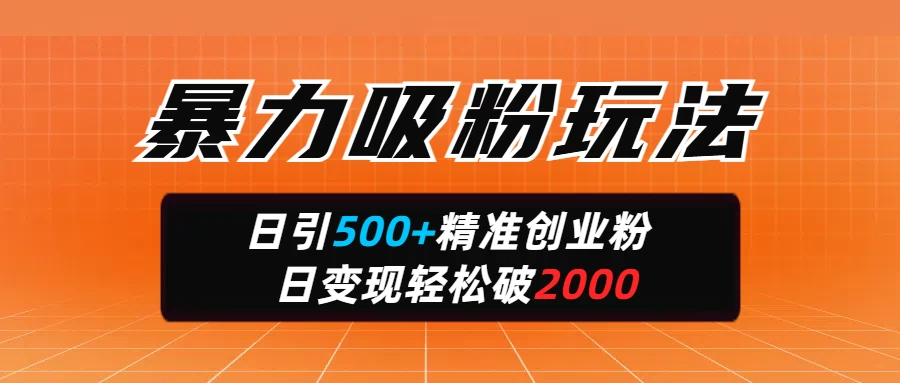 暴力吸粉玩法，日引500+精准创业粉，日变现轻松破2000-牵机网