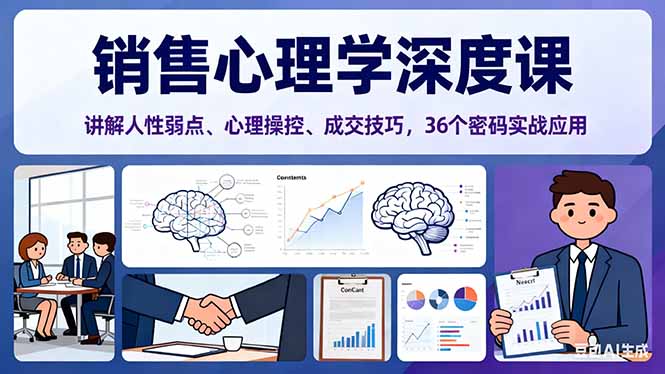 销售心理学深度课，讲解人性弱点、心理操控、成交技巧，36个密码实战应用-牵机网