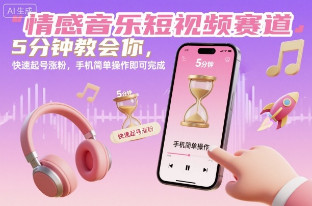 情感音乐短视频赛道,5分钟教会你,快速起号涨粉,手机简单操作即可完成-牵机网