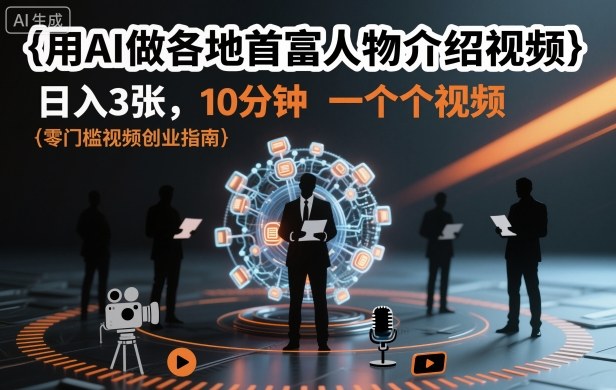 用AI做各地首富人物介绍视频，日入3张，10分钟一个视频-牵机网