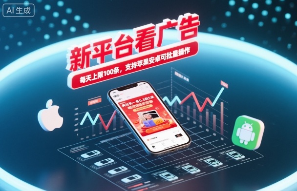 新平台看广告，养好机一条0.3到5米，每天上限100条，支持苹果安卓可批量操作-牵机网