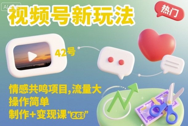 视频号新玩法,情感共鸣项目,流量大,操作简单,制作+变现课-牵机网