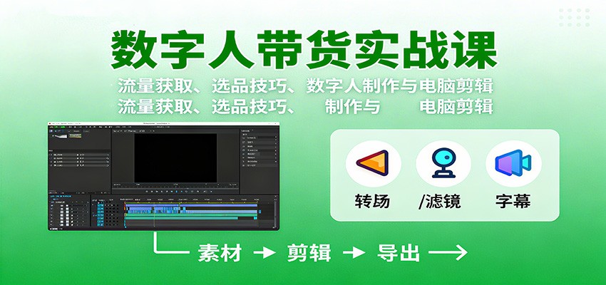 数字人变现实战课:流量获取、选品技巧、数字人制作与电脑剪辑-牵机网