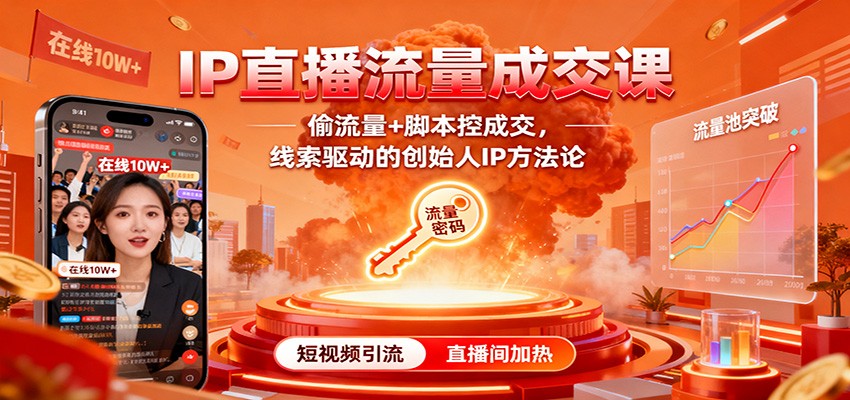 IP直播流量成交课:偷流量+脚本控成交,线索驱动的创始人IP方法论-牵机网