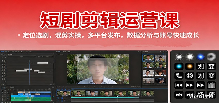 短剧剪辑运营课:定位选剧,混剪实操,多平台发布,数据分析与账号快速成长-牵机网
