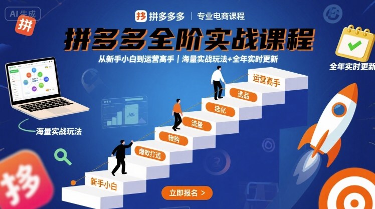 拼多多全阶实战课程,从新手小白到运营高手,海量实战玩法+全年实时更新【2025年10月更新】-牵机网