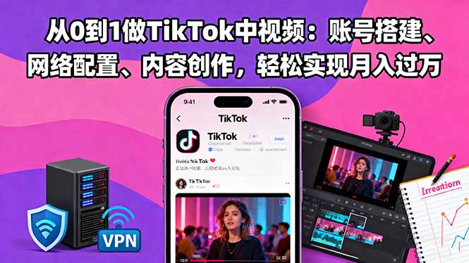 从0到1做TikTok中视频：账号搭建、网络配置、内容创作，轻松实现月入过万-牵机网