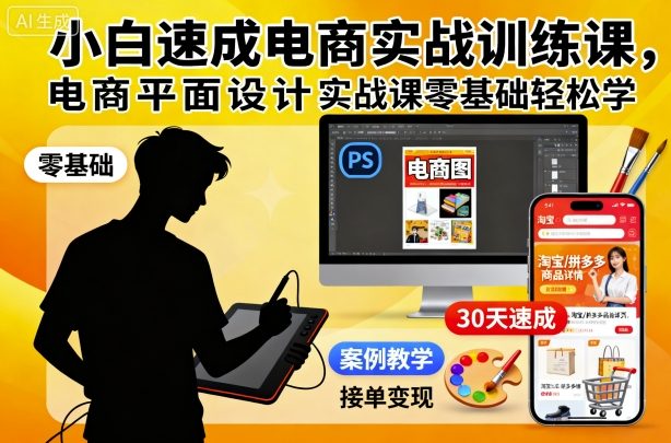 小白速成电商实战训练课,电商平面设计实战课零基础轻松学-牵机网