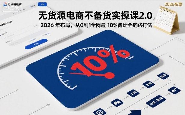 无货源电商不备货实操课2.0,2026年布局,从0到1全网最低10%费比全链路打法【更新中】-牵机网