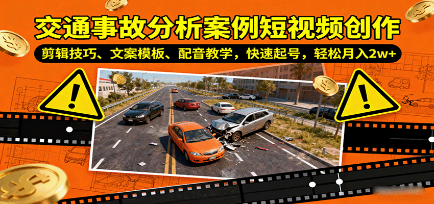 图片[1]-交通事故分析案例短视频创作，剪辑技巧、文案模板、配音教学，快速起号，轻松月入2w+-牵机网