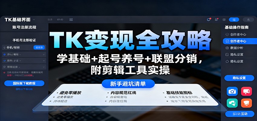 TK变现全攻略:学基础+起号养号+联盟分销,附剪辑工具实操-牵机网