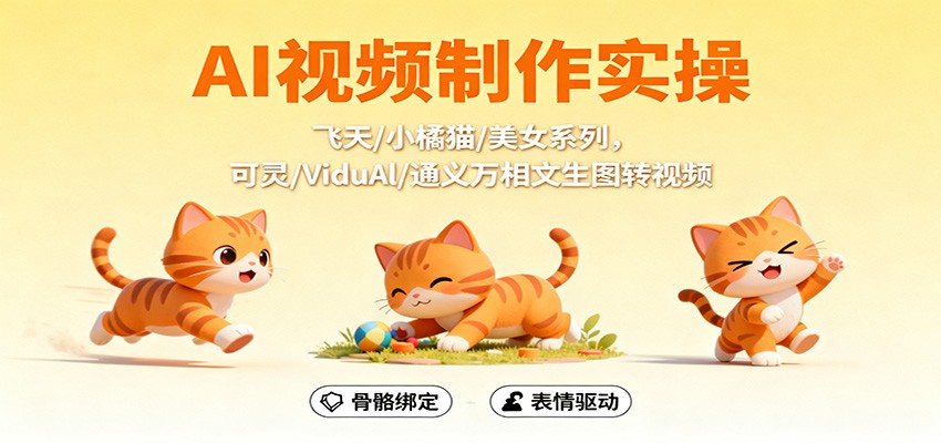 AI视频制作实操,飞天/小橘猫/美女系列,可灵/ViduAl/通义万相文生图转视频-牵机网
