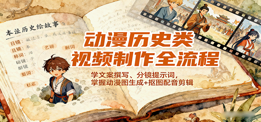 图片[1]-动漫历史类视频制作全流程，学文案撰写、分镜提示词，掌握动漫图生成+抠图配音剪辑-牵机网